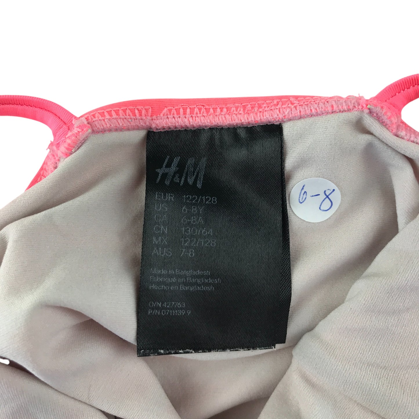 H&M swimsuit 7-8 years pink stripy spaghetti strap
