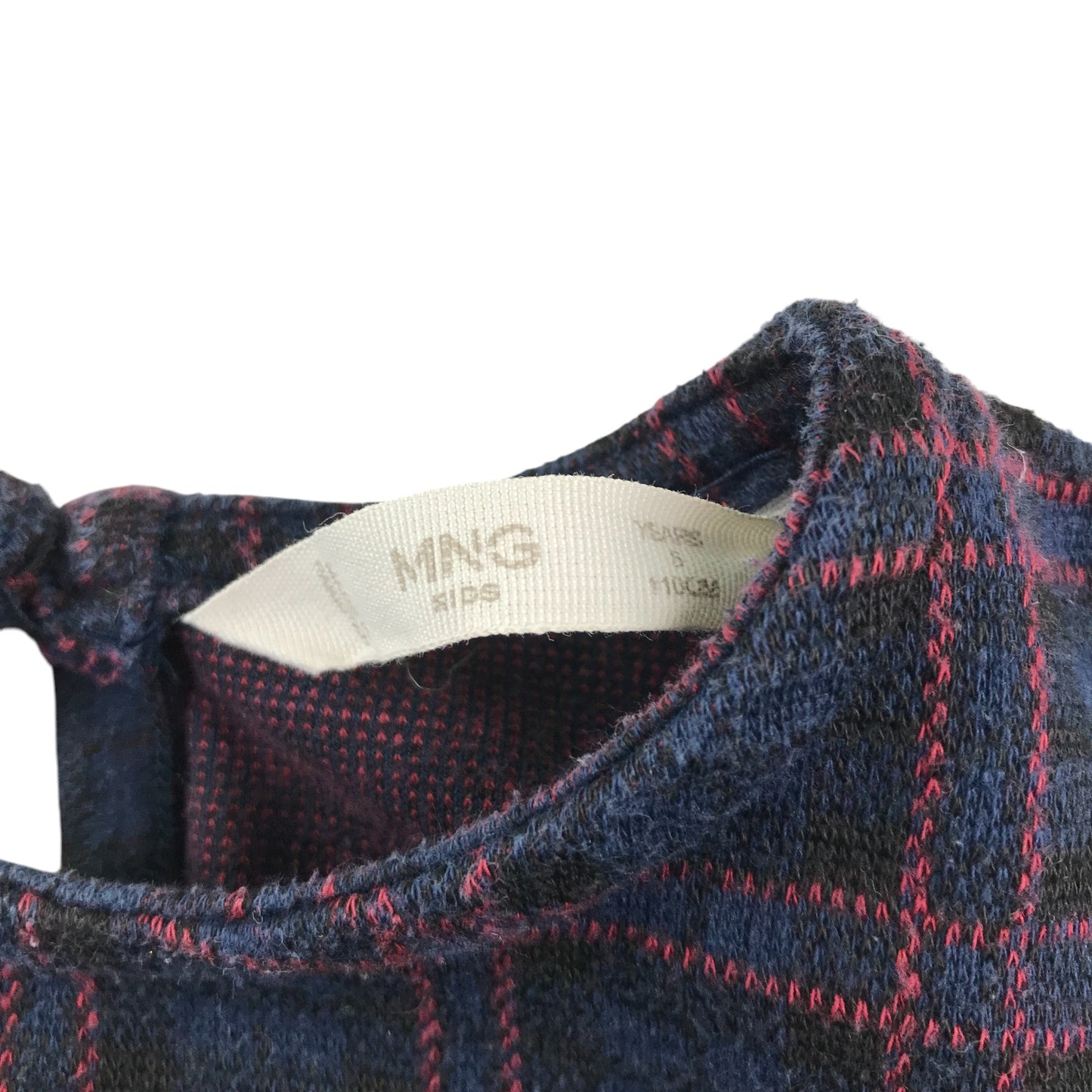 MNG dress 4-5 years navy with red checked pattern long sleeve