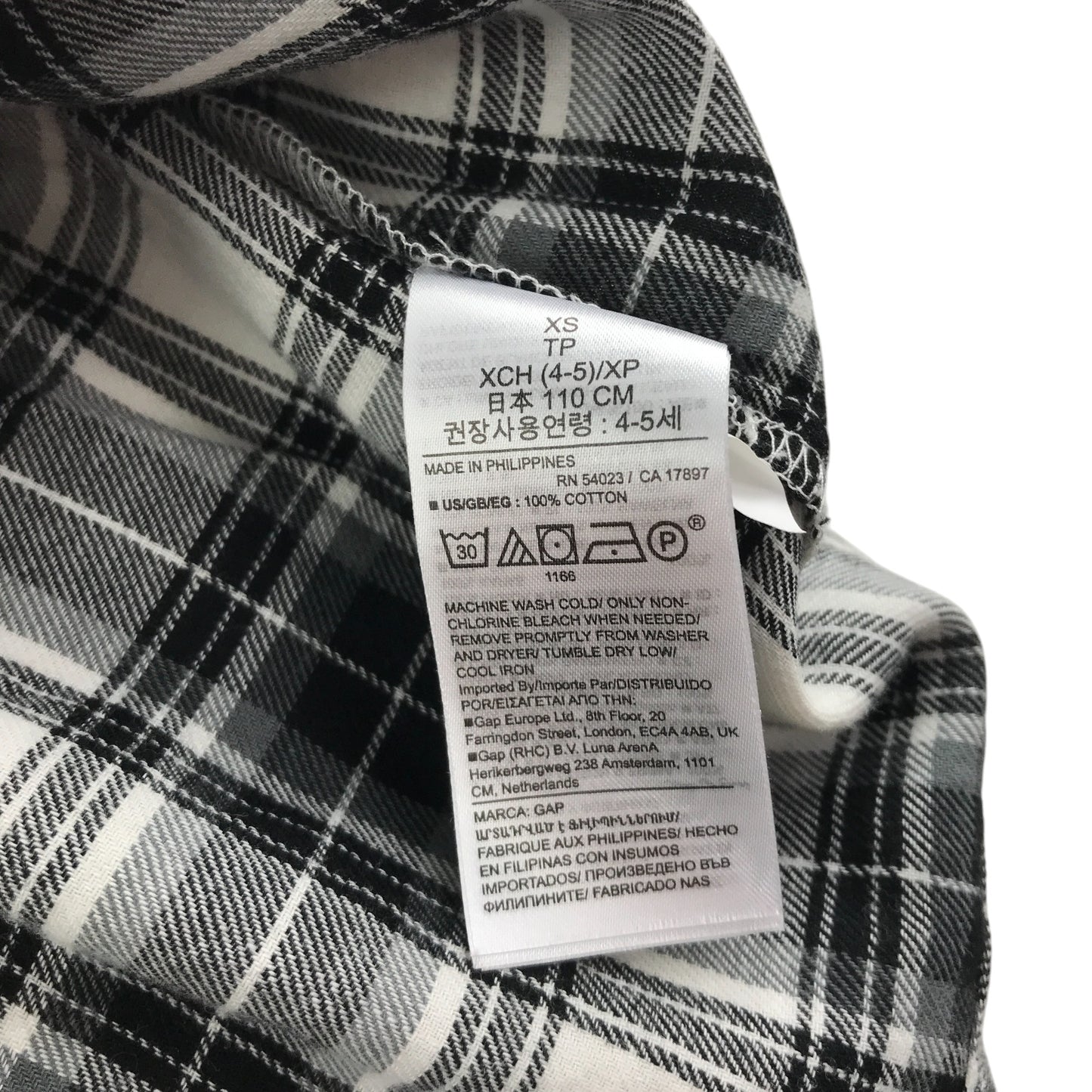 GAP dress 4-5 years black and white checked pattern with long sleeves cotton