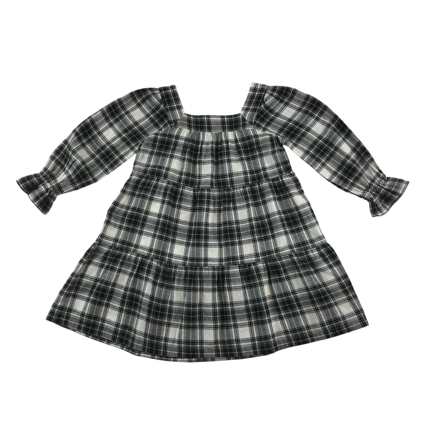 GAP dress 4-5 years black and white checked pattern with long sleeves cotton