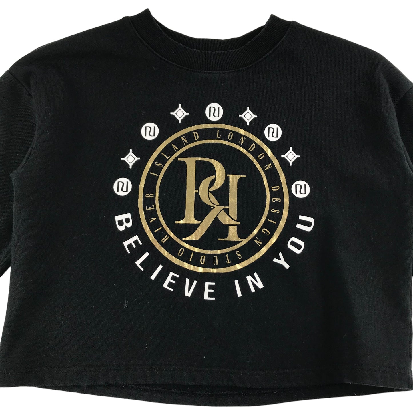 River Island Sweater Age 7 Black Cropped Believe In You Print Pattern