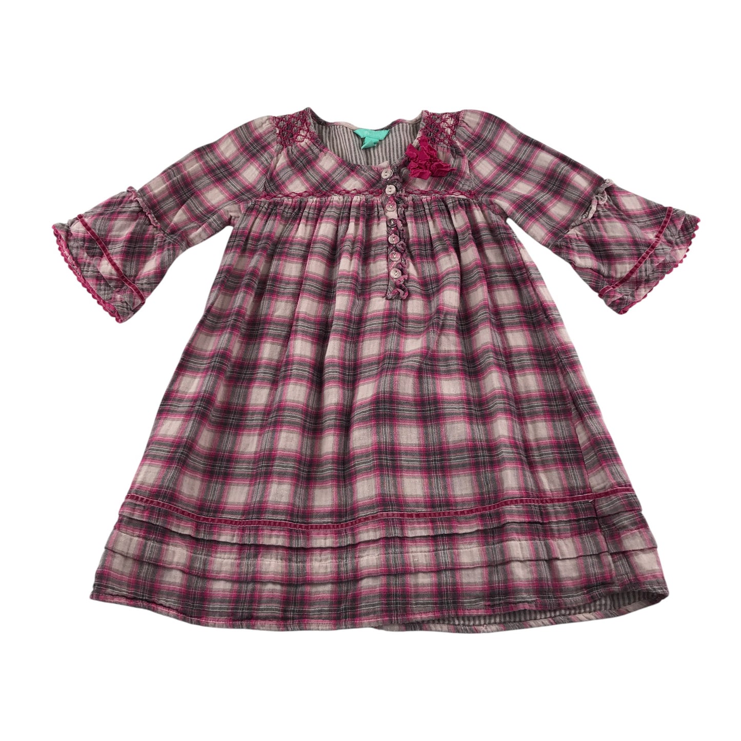 Monsoon dress 9-10 years pink and white checked pattern flared sleeves cotton