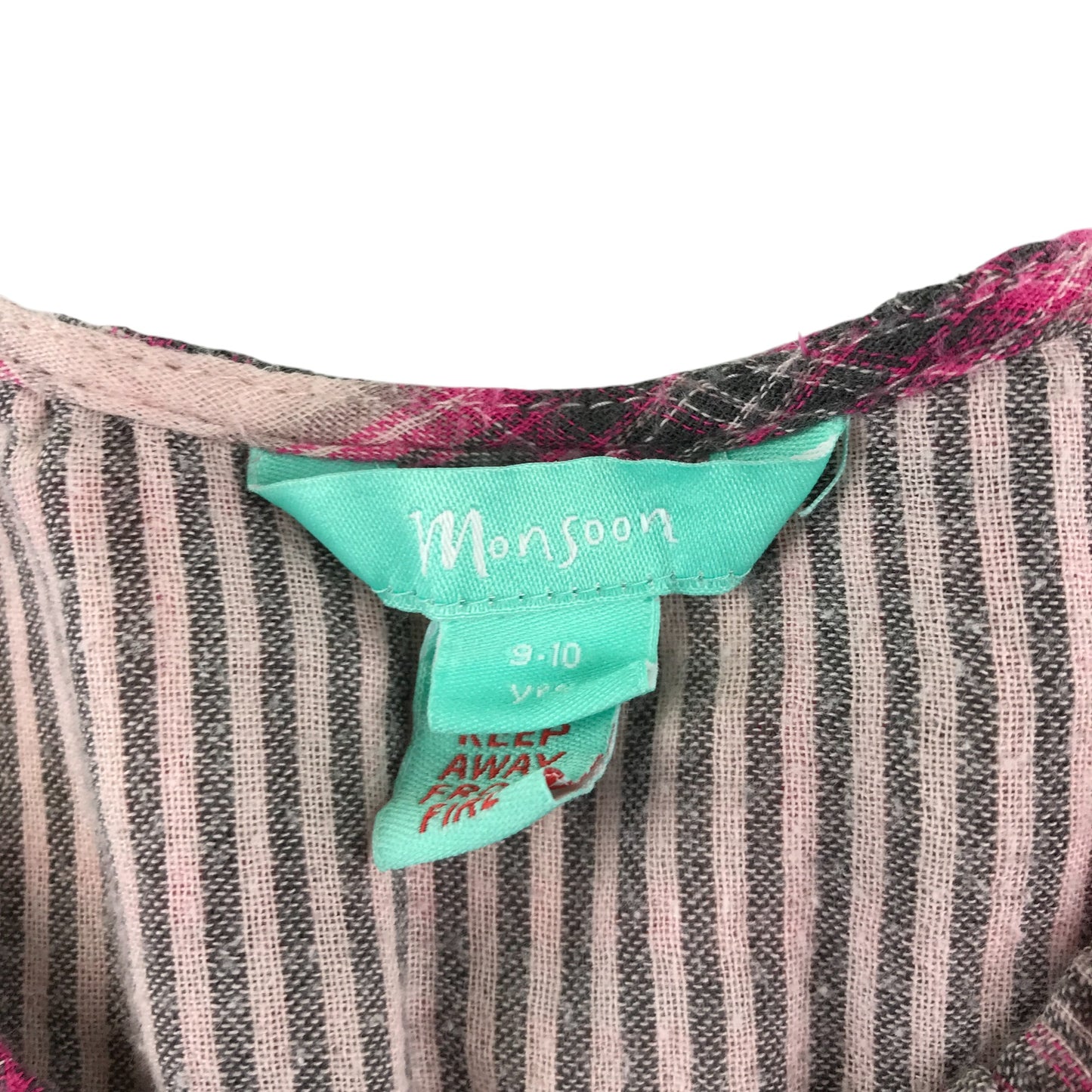 Monsoon dress 9-10 years pink and white checked pattern flared sleeves cotton