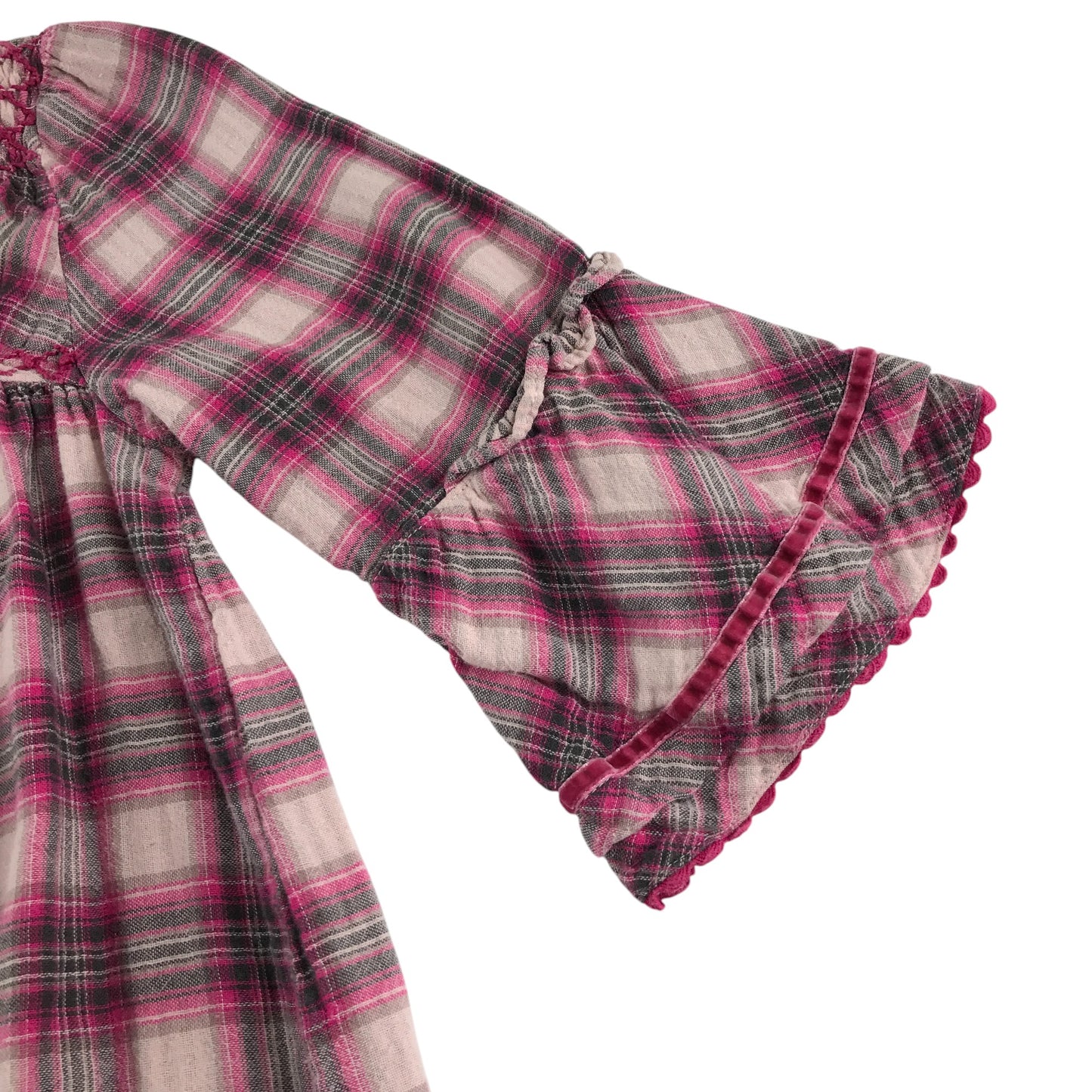 Monsoon dress 9-10 years pink and white checked pattern flared sleeves cotton