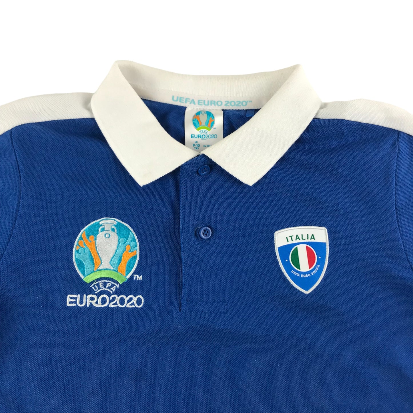 UEFA Official Euro 2020 Italia Polo Shirt Age 9 Blue with White Collars