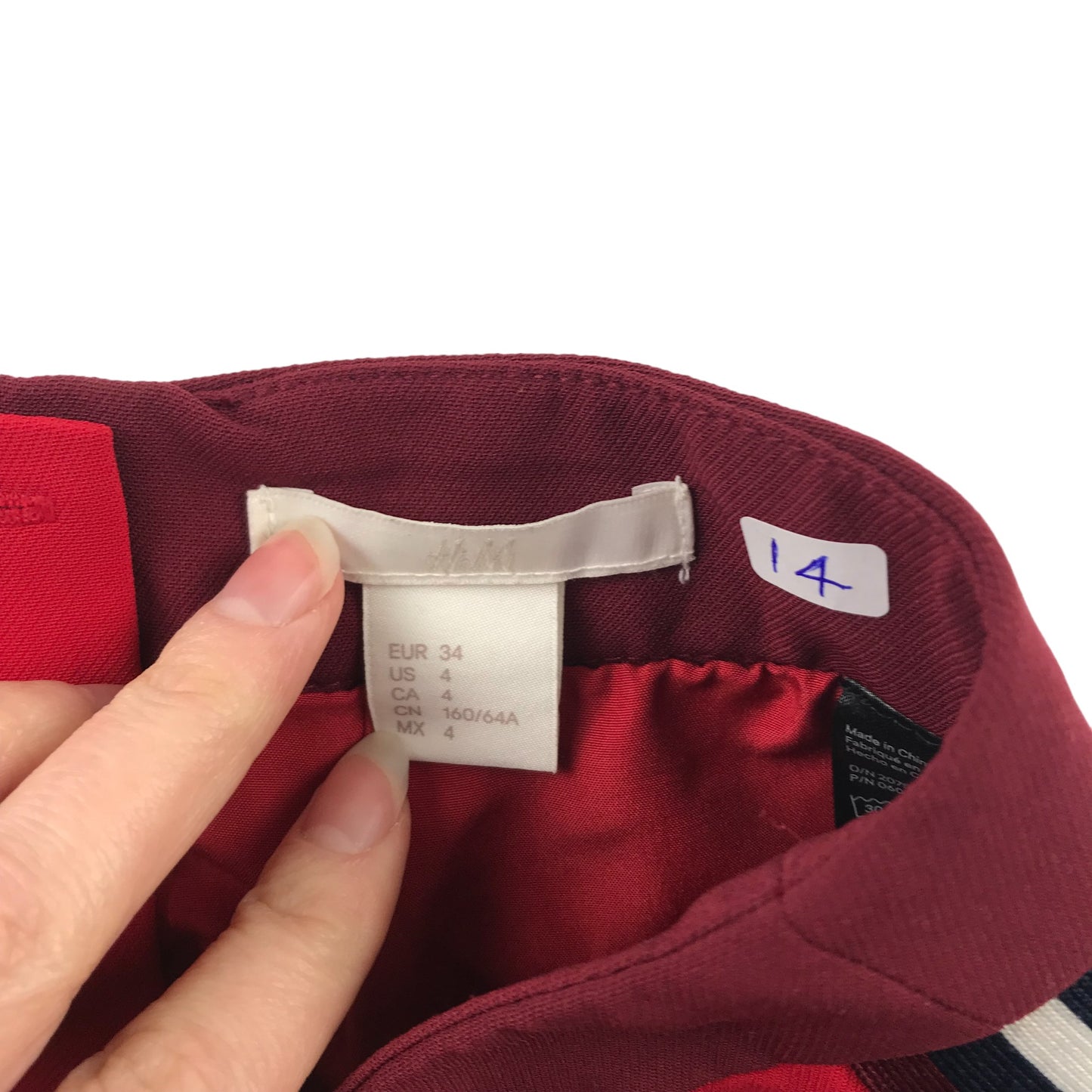 H&M Skirt Size Adult XS Red A-Line with Side Stripes