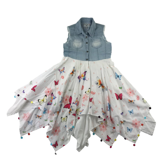 Domino Girl London dress 4-5 years blue denim top with white uneven butterfly skirt