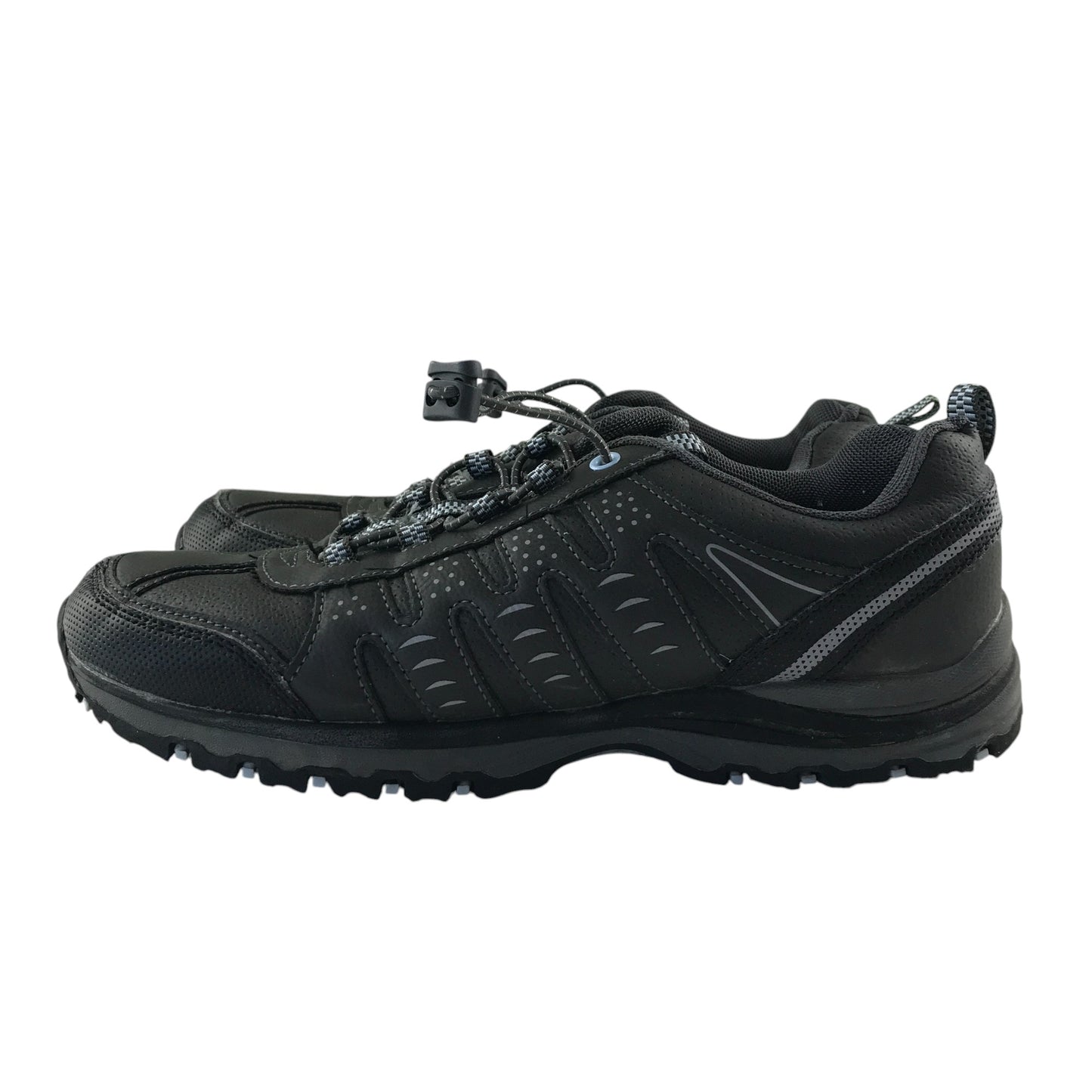 Graceland hiking shoe size 6.5 black with light blue detailing non tying laces