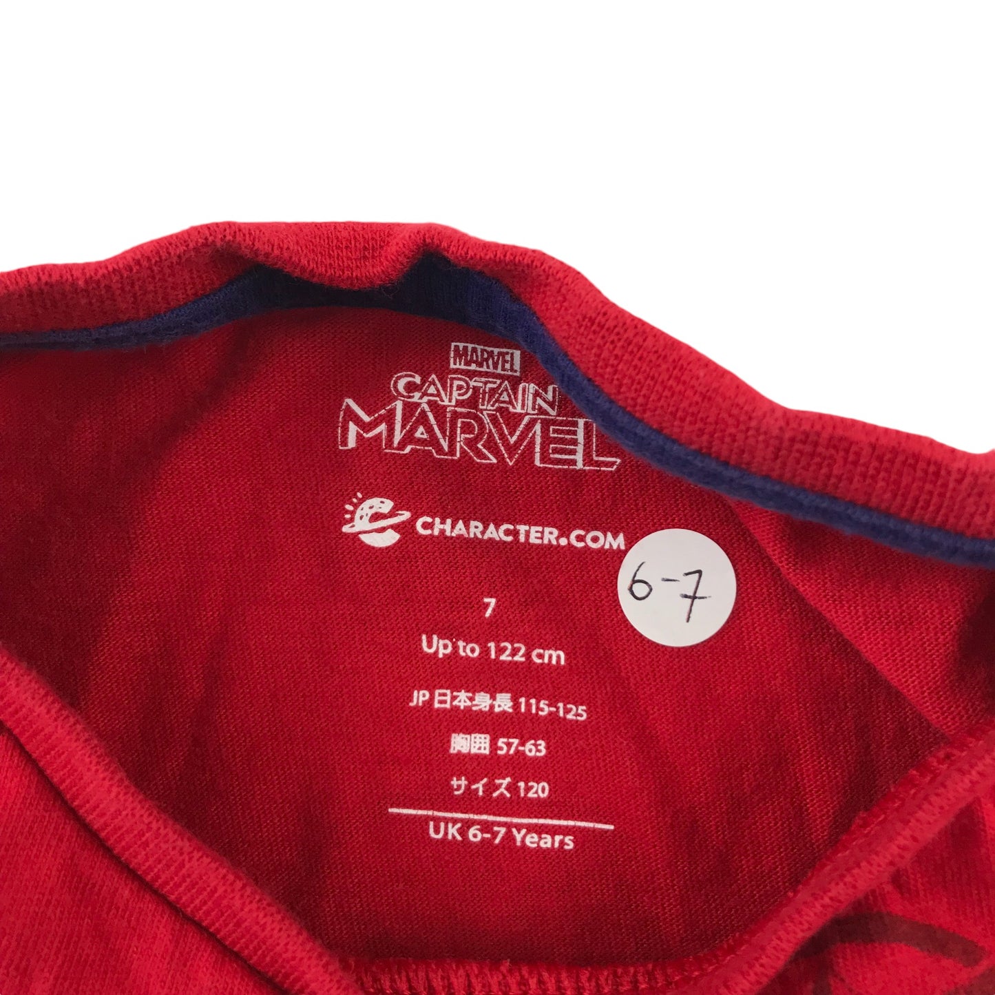 Character Captain Marvel 6-7 Years Red Logo Graphic Print Cotton