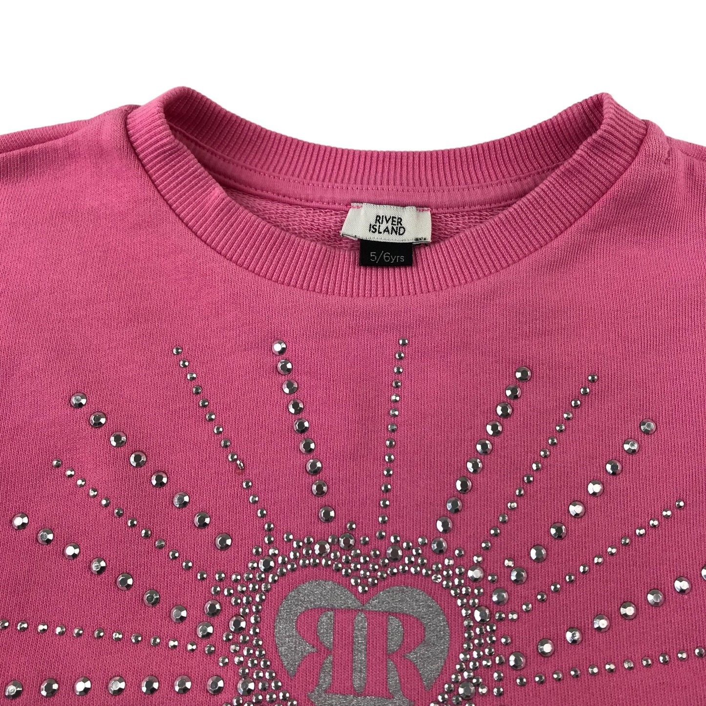 River Island sweater 5-6 years pink baggy arms cropped with white floral underlayer
