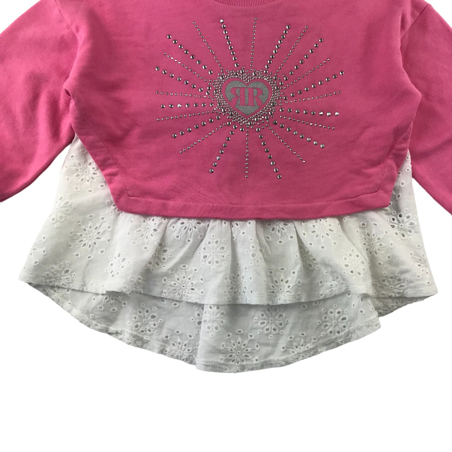 River Island sweater 5-6 years pink baggy arms cropped with white floral underlayer