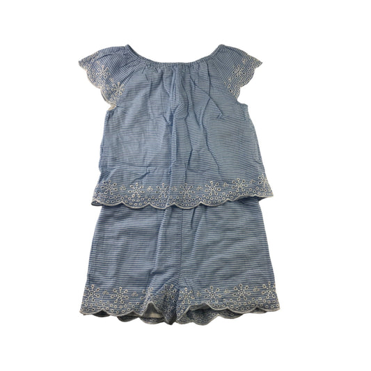Nutmeg Playsuit Age 5 Light Blue Stripy Embroidered Cotton