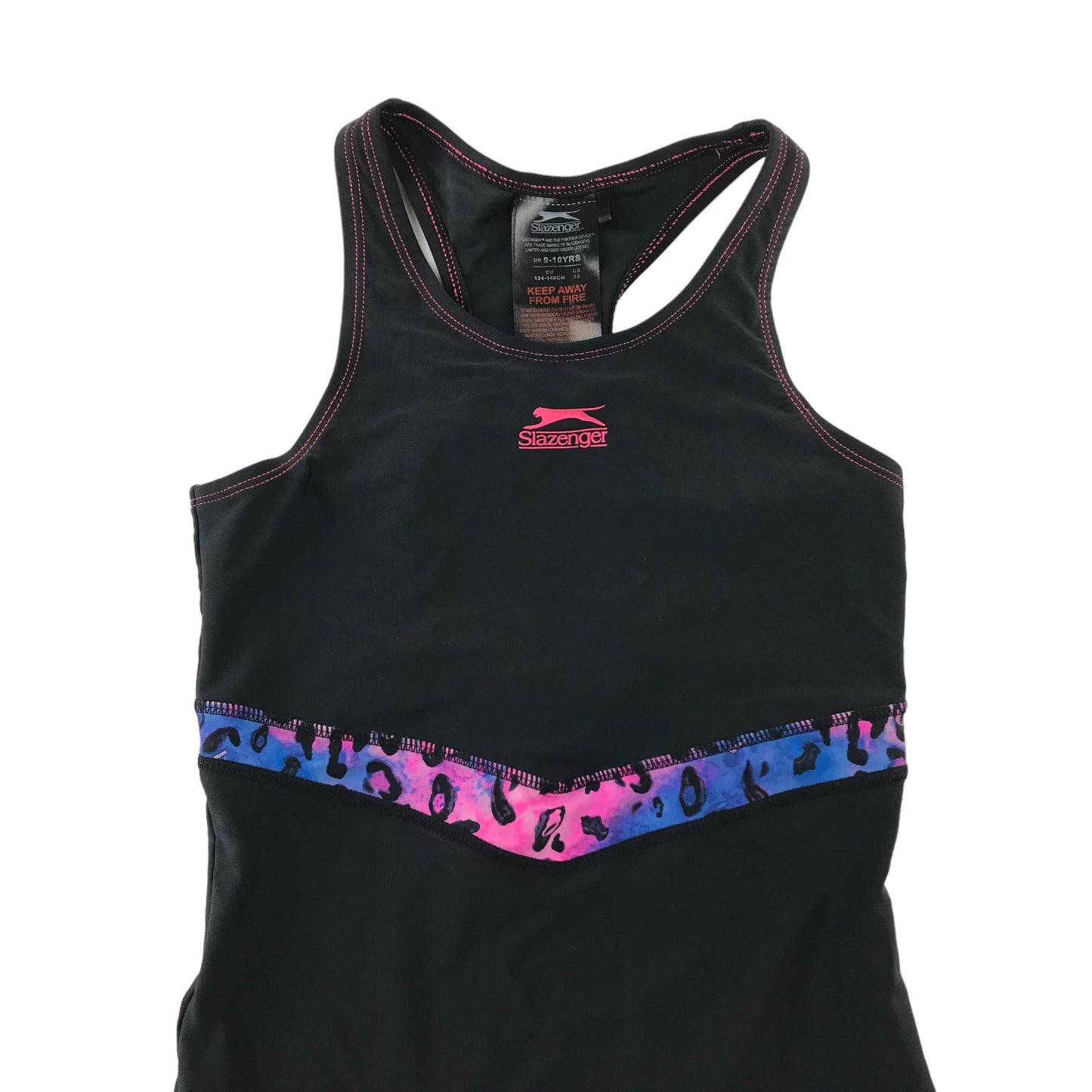 Slazenger swimsuit 9-10 years black pink and blue decorated shorts bottom one piece cossie