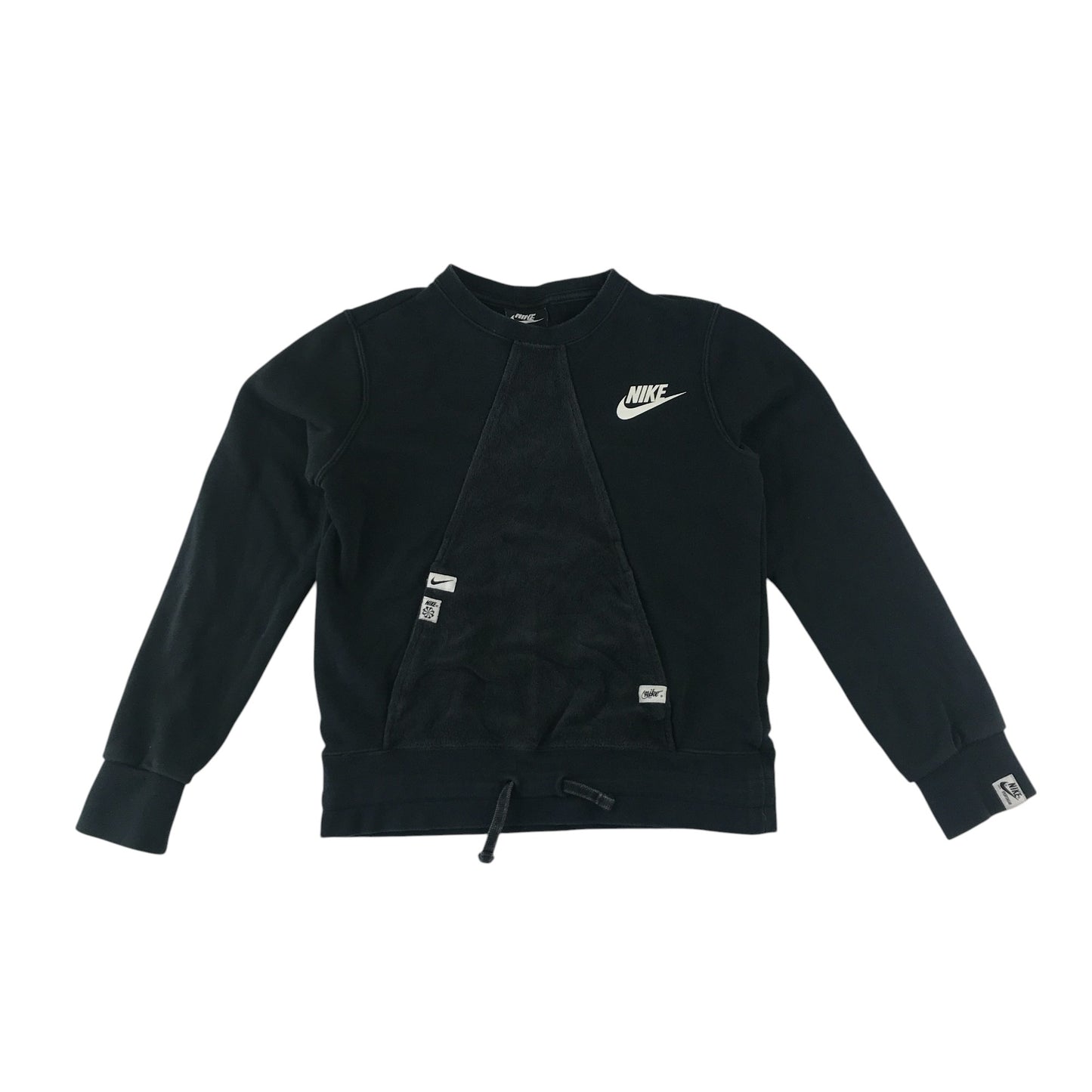 Nike sweater 9-10 years black with fleece material in triangle shape