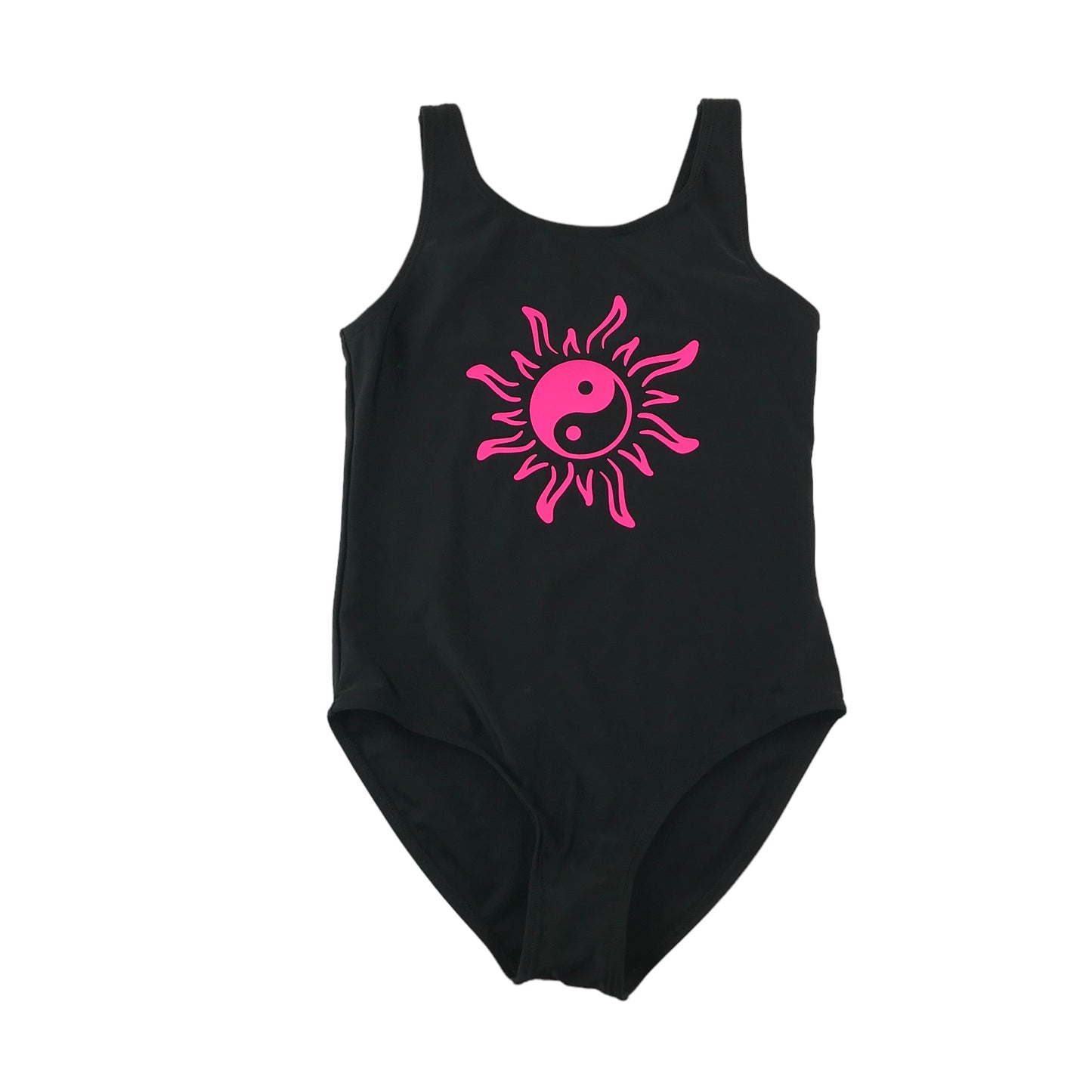 Primark swimsuit 10-11 years black and pink yin yang symbol one piece cossie
