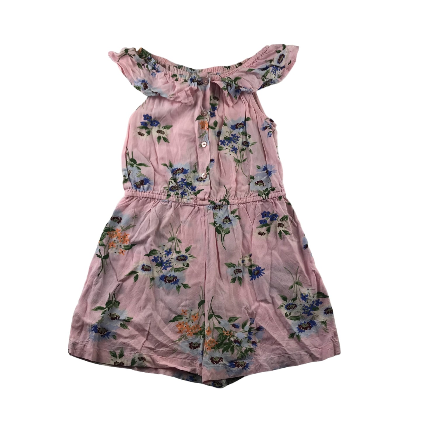 Next Playsuit Age 8 Light Pink Floral Sleeveless peplum Frill Shoulders