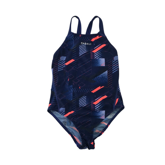 Decathlon swimsuit 10-11 years navy blue graphic print one piece cossie