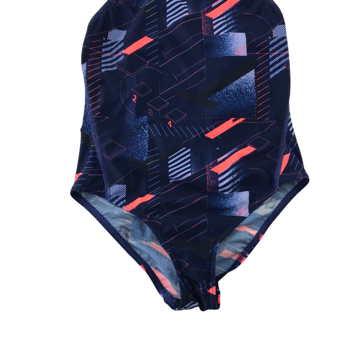 Decathlon swimsuit 10-11 years navy blue graphic print one piece cossie