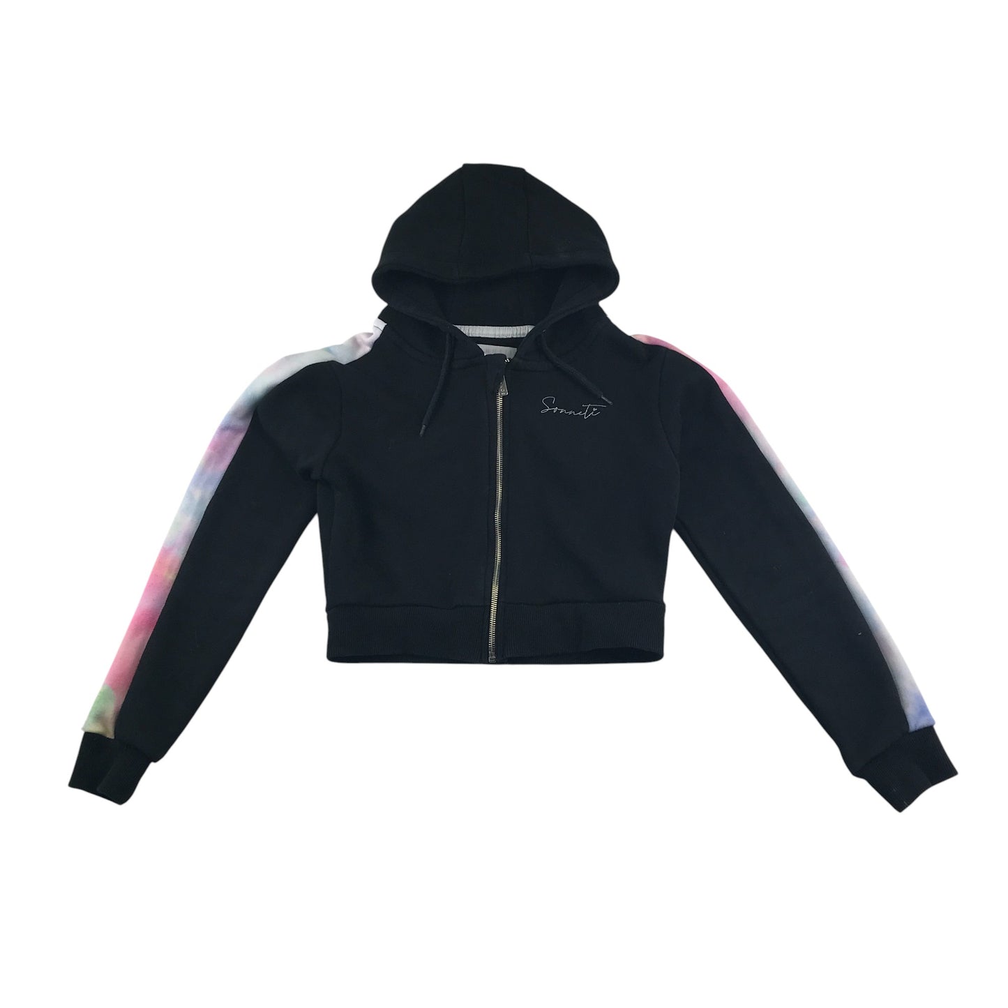Sonneti hoodie 13-15 years black with sleeve stripe graphic and logo cropped