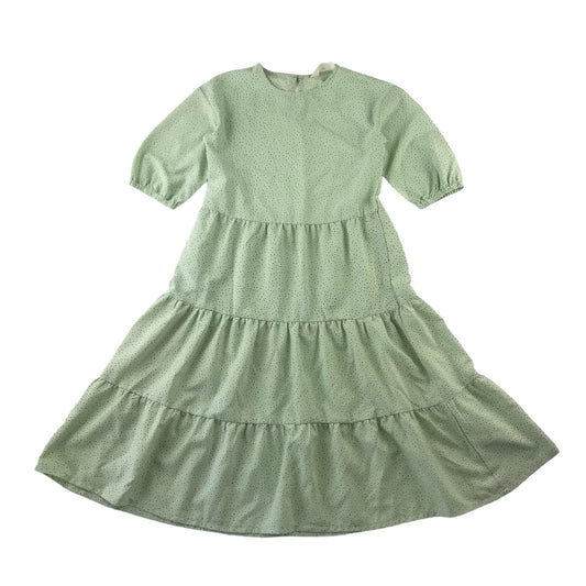 H&M dress 9-10 years light green midi length floral short sleeve layered