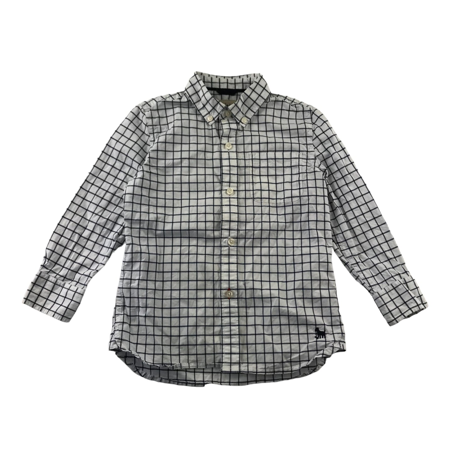 Mini Boden Shirt Age 5 White and Navy Checked Long Sleeve Button Up Cotton