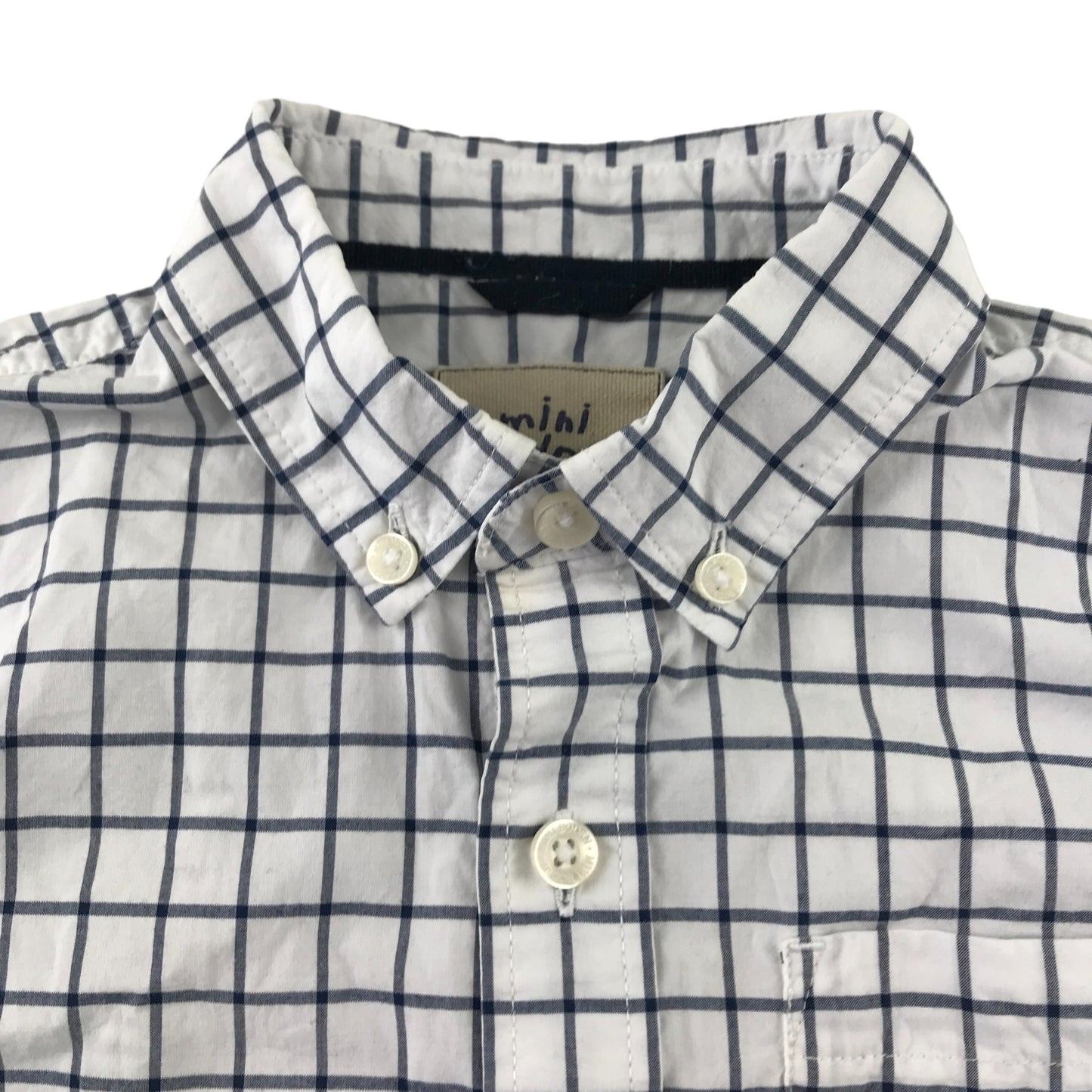 Mini Boden Shirt Age 5 White and Navy Checked Long Sleeve Button Up Cotton