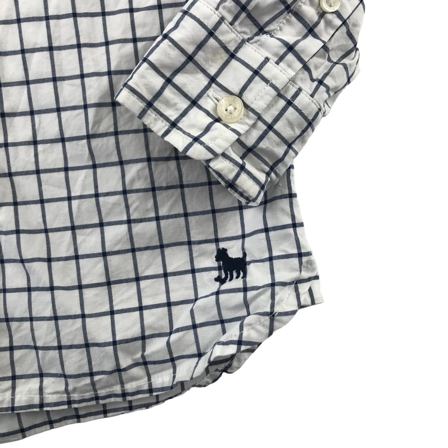 Mini Boden Shirt Age 5 White and Navy Checked Long Sleeve Button Up Cotton