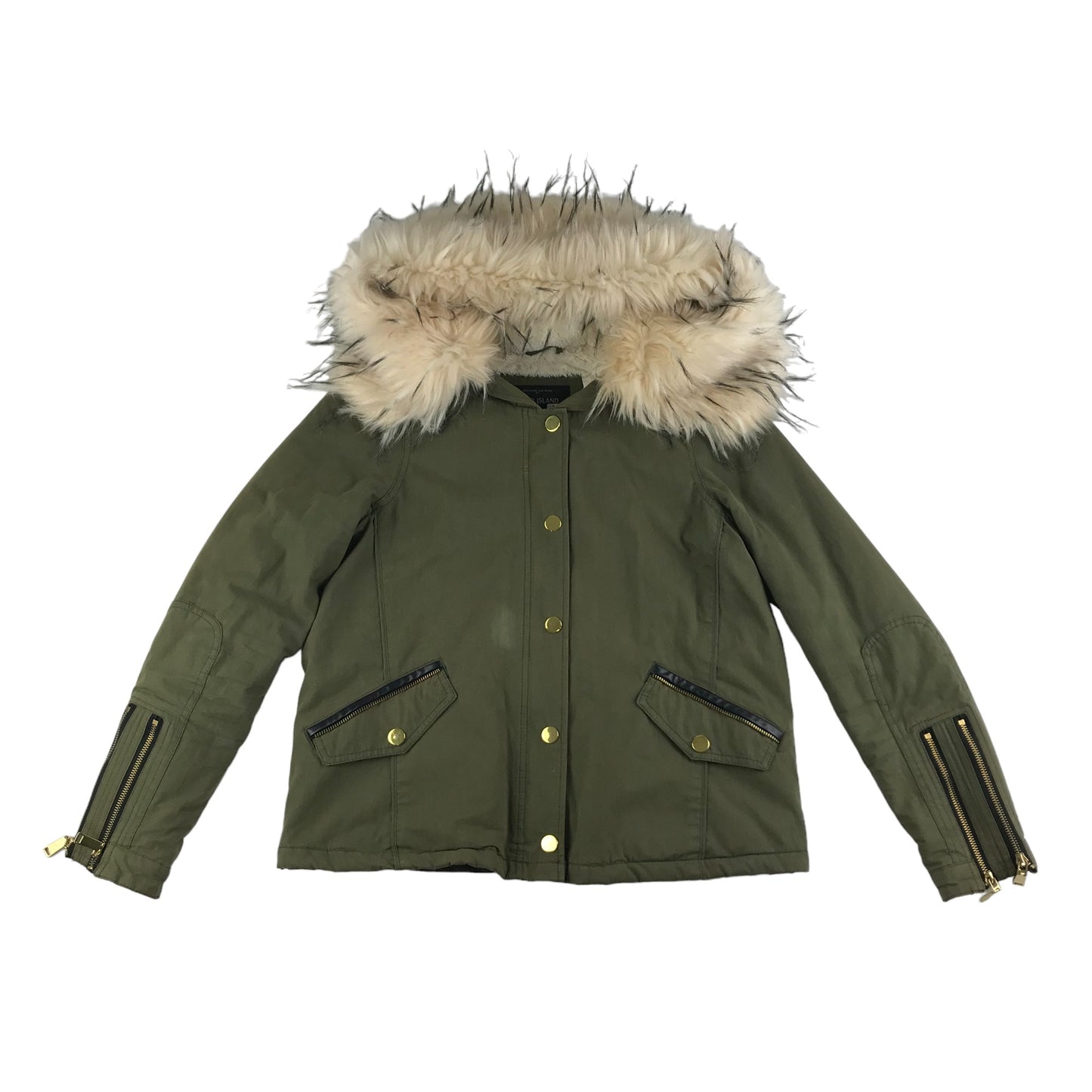 River Island Jacket Size UK 8 Khaki Green Short Parka