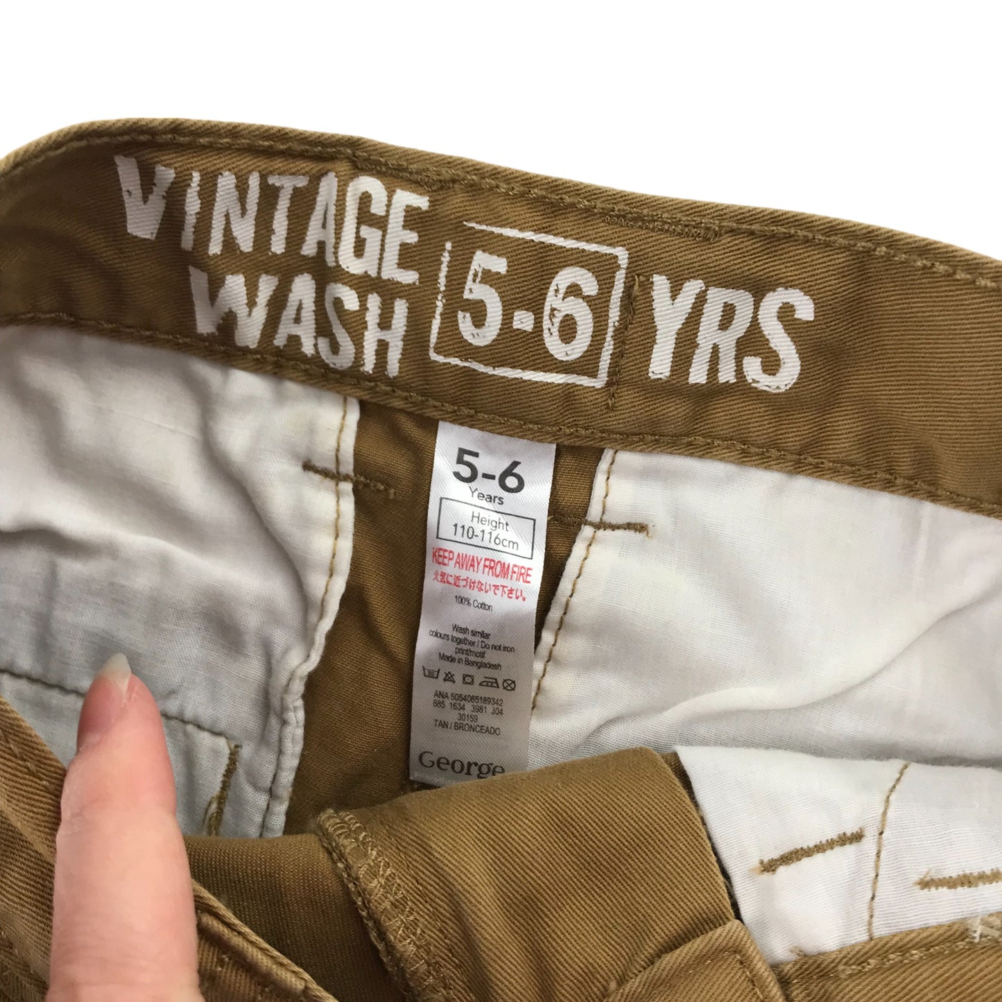 George Shorts Age 5 Brown Adjustable Waist Chino Style Cotton