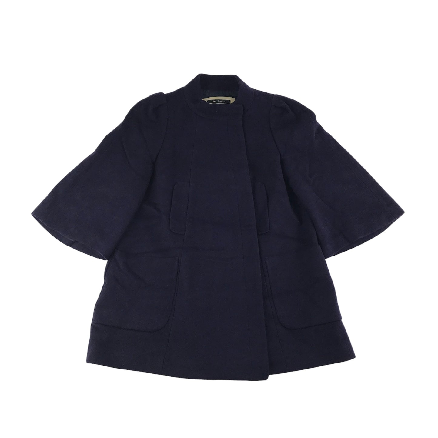 Tara Jarmon Coat Size 38 Navy 3/4 Wide Sleeves Wool-mix