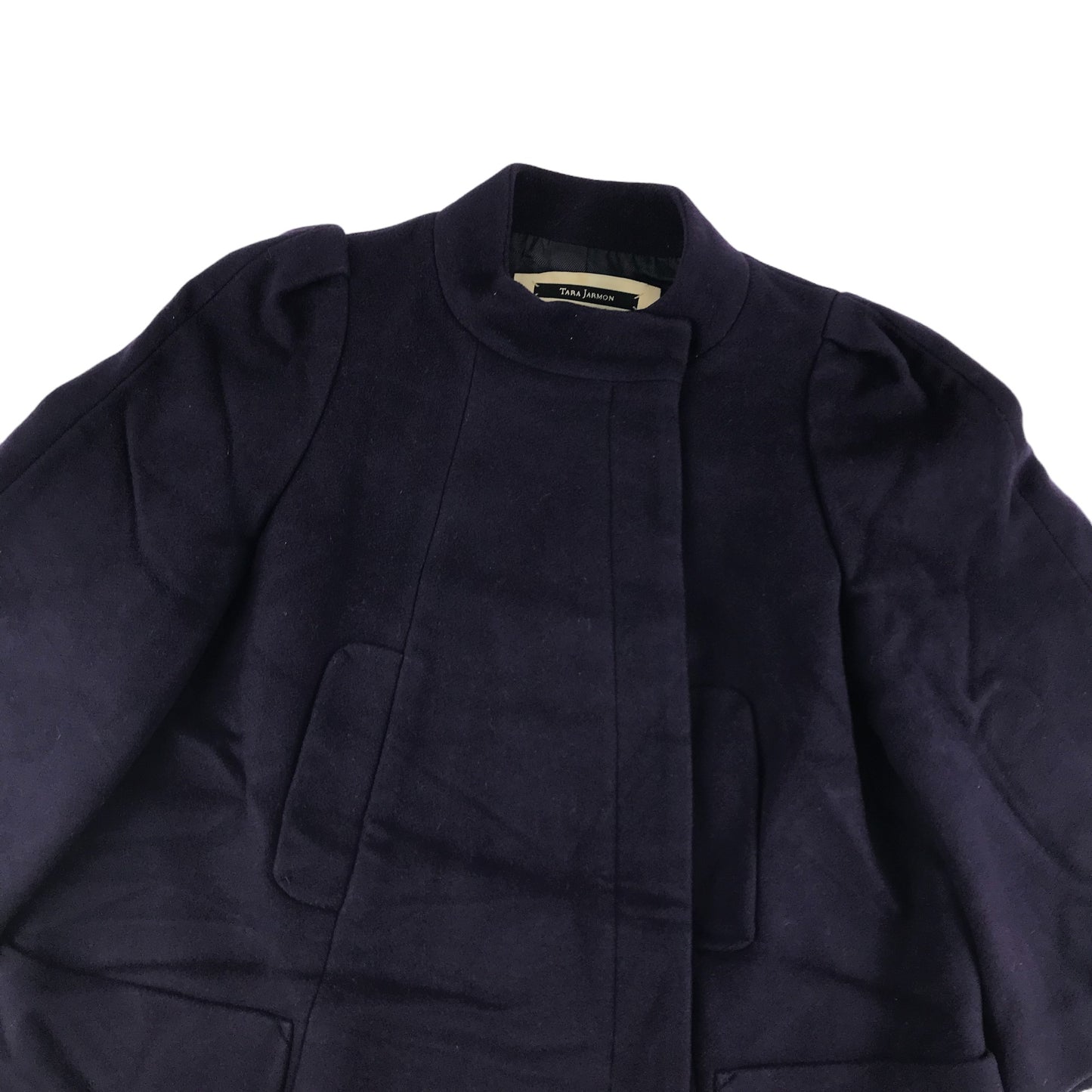 Tara Jarmon Coat Size 38 Navy 3/4 Wide Sleeves Wool-mix