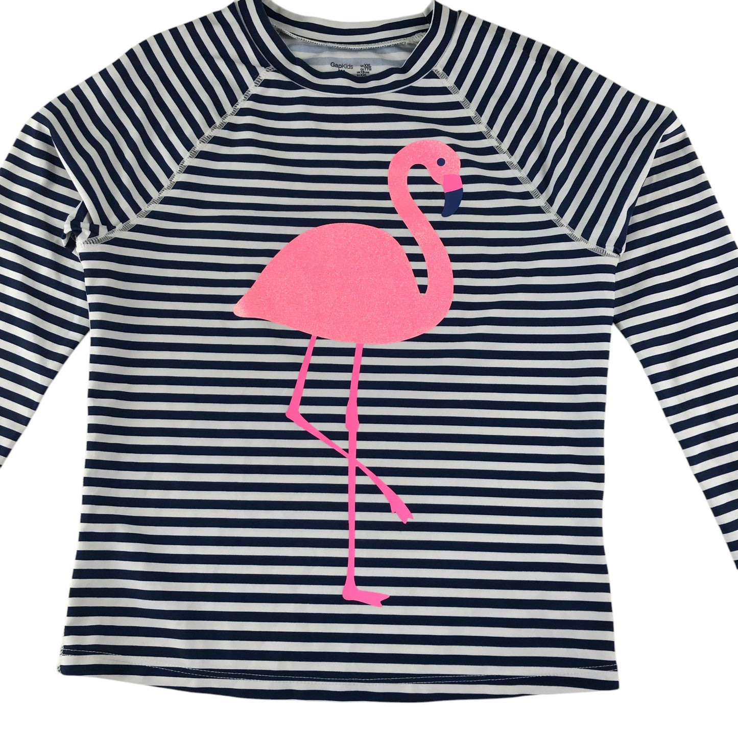 Gap swim top 12-13 years navy and white stripy flamingo long sleeve