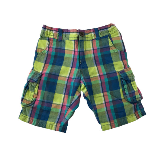 M&S Shorts Age 6 Yellow Checked Adjustable Waist Pockets Belt Loops Cargo Style