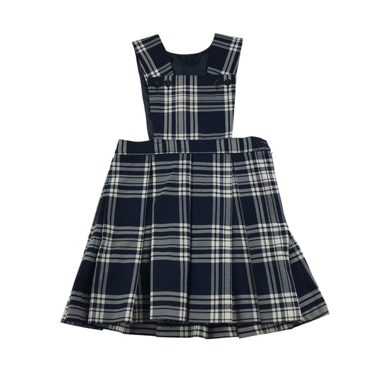 Navy and White Tartan School Bib Style Pinafore