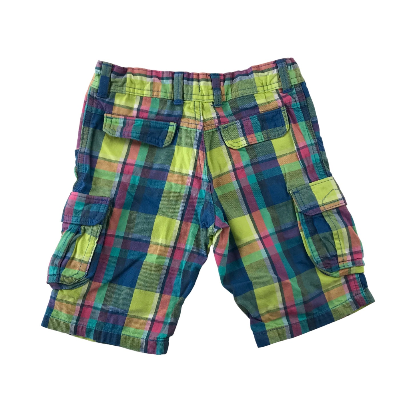 M&S Shorts Age 6 Yellow Checked Adjustable Waist Pockets Belt Loops Cargo Style