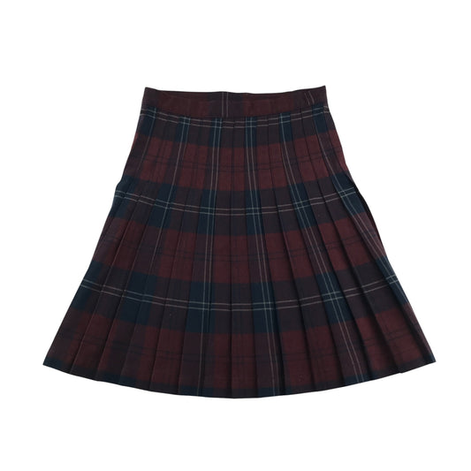 Burgundy and Navy Tartan School Skirt Adjustable Waistband