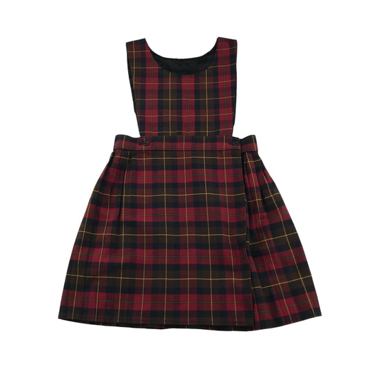 Red and Brown Tartan School Bib Style Pinafore