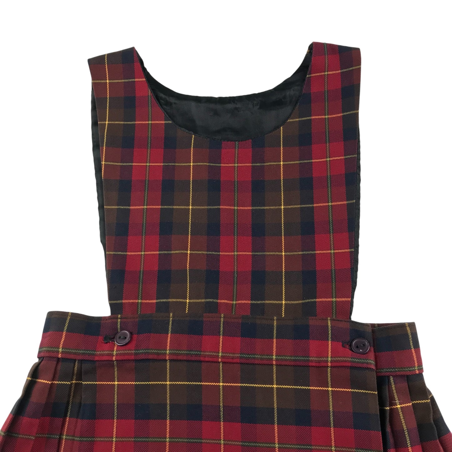 Red and Brown Tartan School Bib Style Pinafore