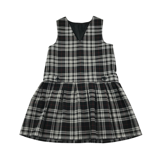 Black and White Tartan V-neck School Bib Style Pinafore