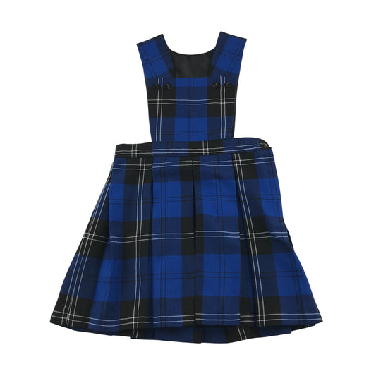 Blue Black and White Tartan School Bib Style Pinafore