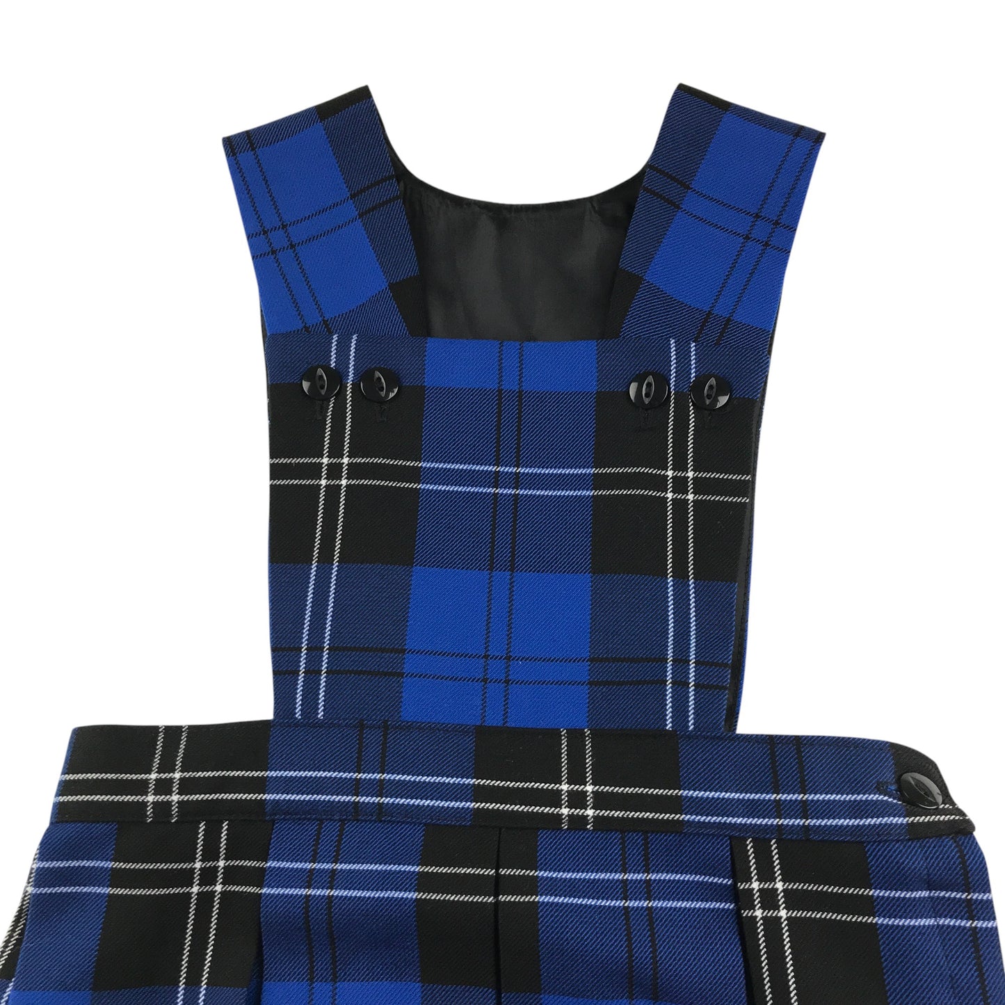 Blue Black and White Tartan School Bib Style Pinafore