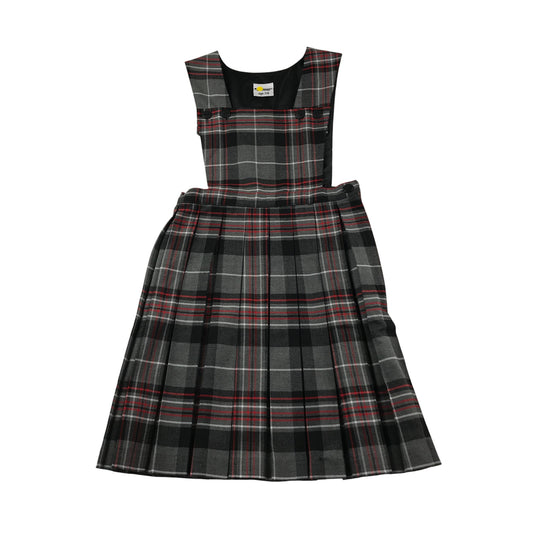Grey and Red Tartan Bib School Bib Style Pinafore