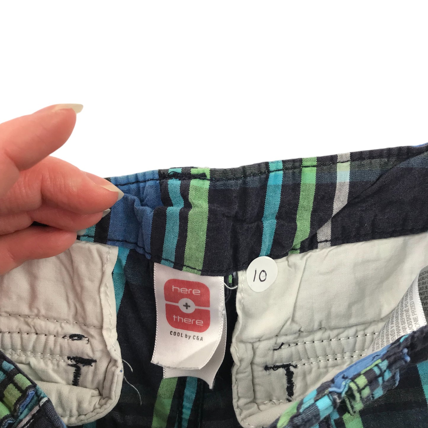 Here There Shorts Age 9 Blue and green check Pattern Cargo Style