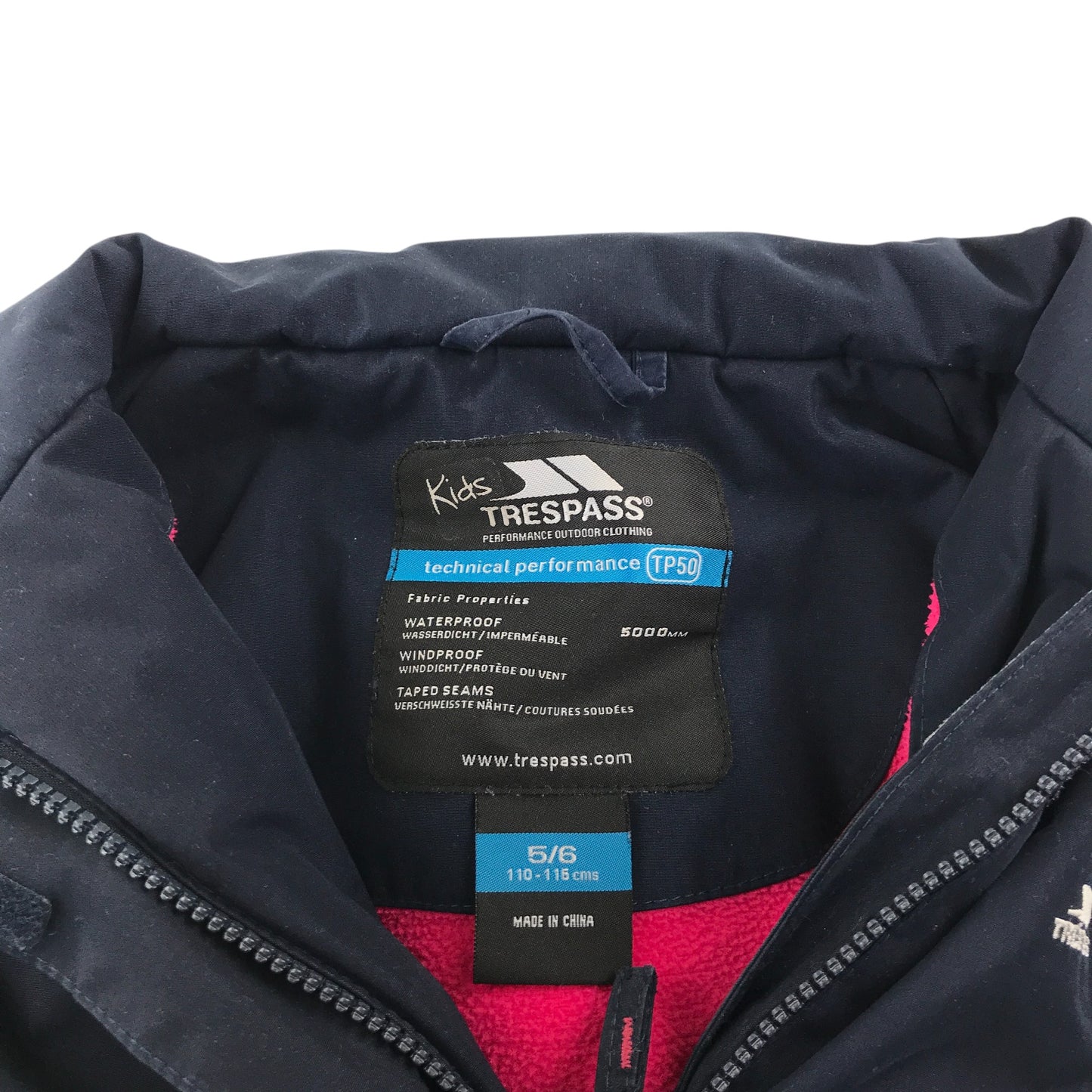 Trespass jacket 5-6 years navy warm fleece lining waterproof