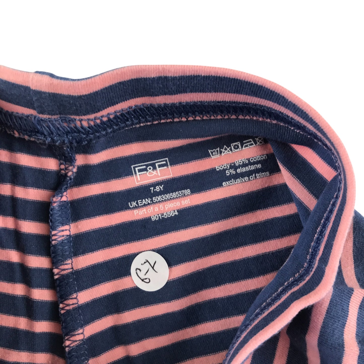 F&F leggings 7-8 years pink and navy stripy cropped
