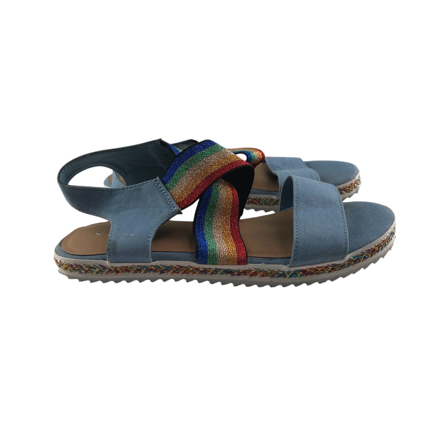 Tu sandals shoe size 2 blue straps with glittery rainbow detail strap