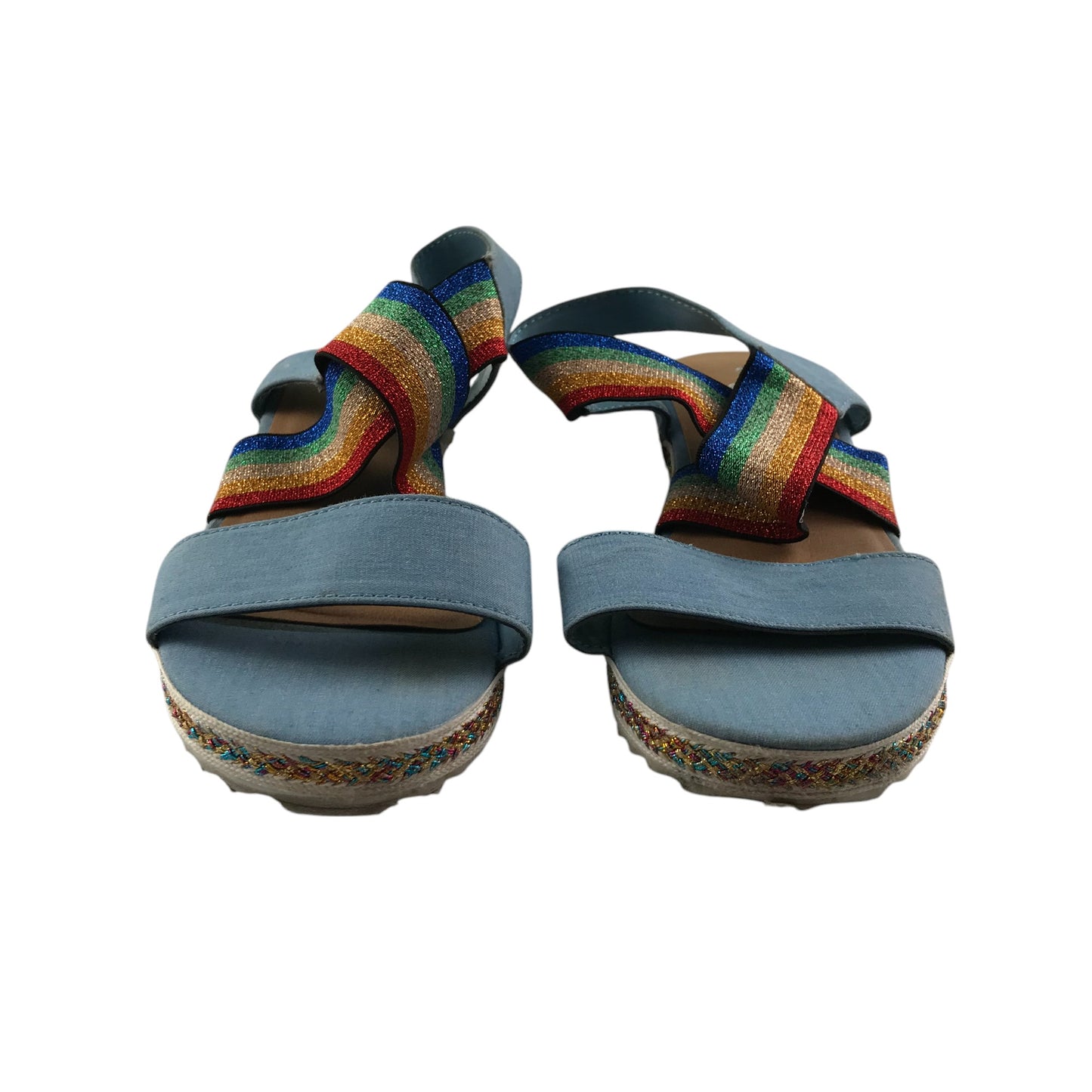 Tu sandals shoe size 2 blue straps with glittery rainbow detail strap
