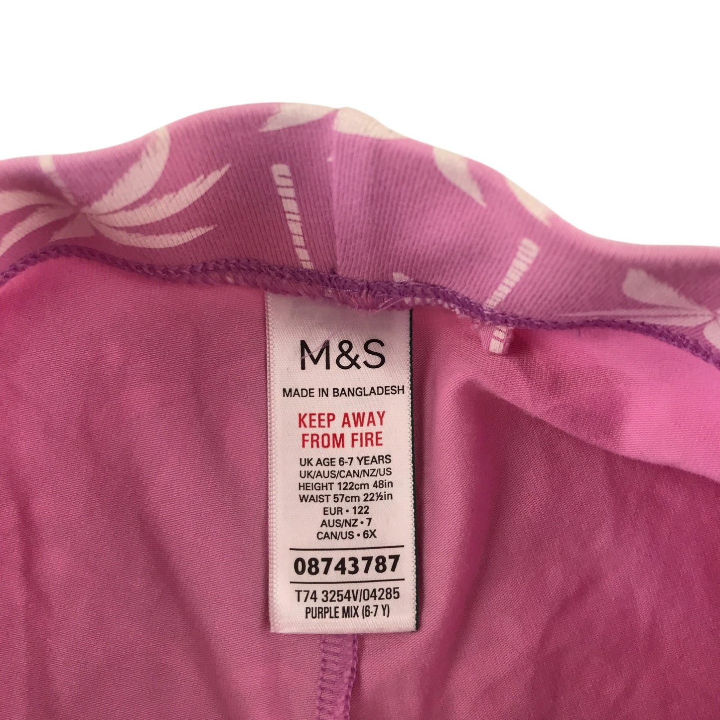 M&S leggings 6-7 years pink palm tree print cropped