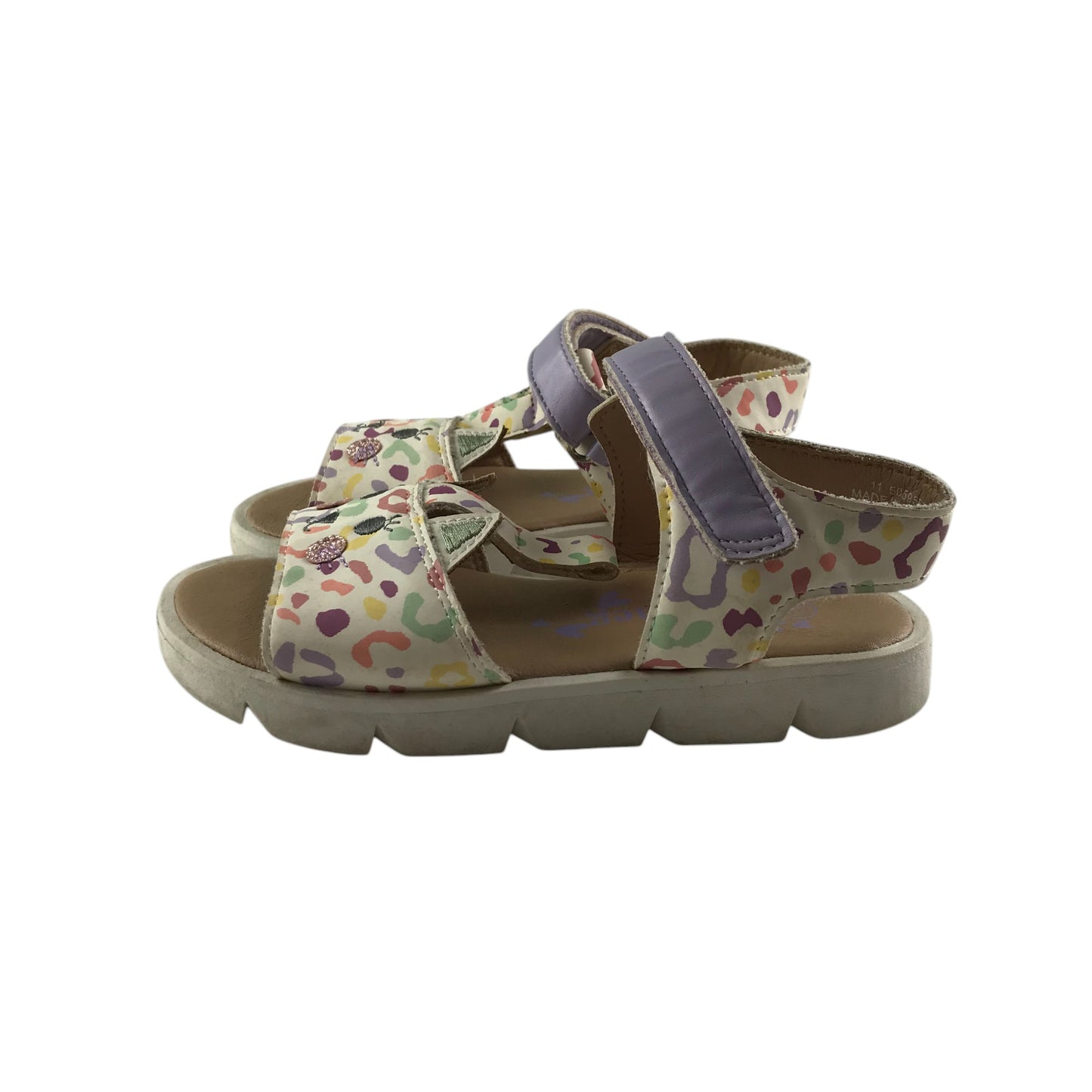 Nutmeg sandals shoe size 11 junior white animal print straps with cat face