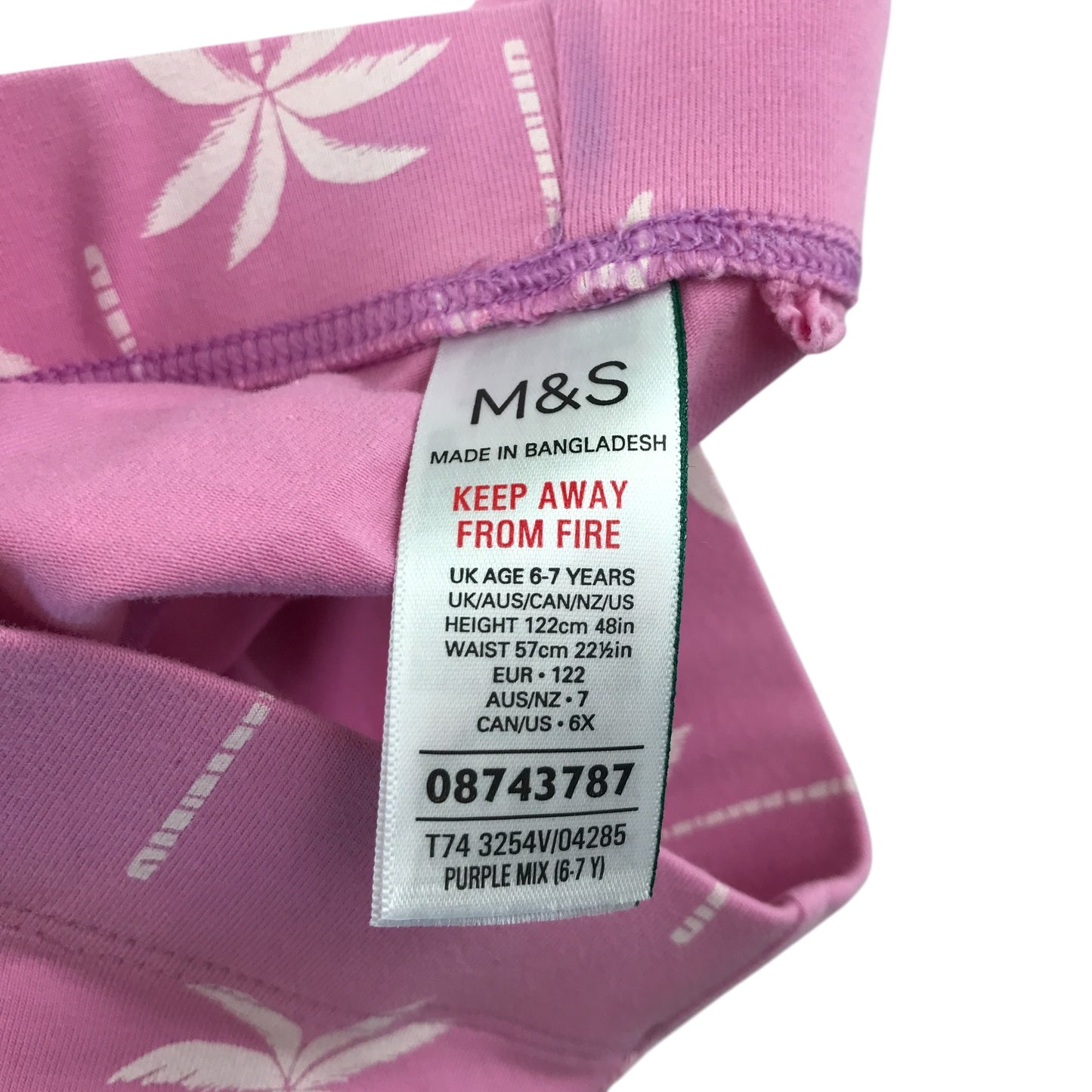 M&S leggings 6-7 years pink palm tree print cropped